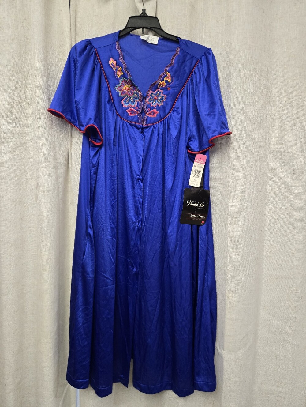 Vintage Vanity Fair Blue Shock Embroidered Nightgown L NOS NWT Made USA